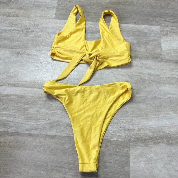 Riot Swim Poppy Yellow Bikini Size Large Pico Top Tinsley Bottom - Picture 4 of 5